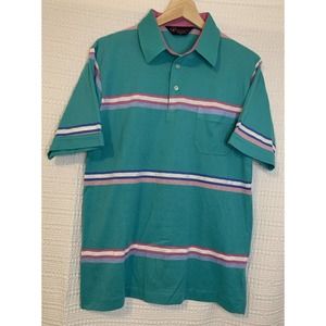 Tournament Arrow Mens Collar Henley T-Shirt Sz M Vintage 80s Retro Green Purple